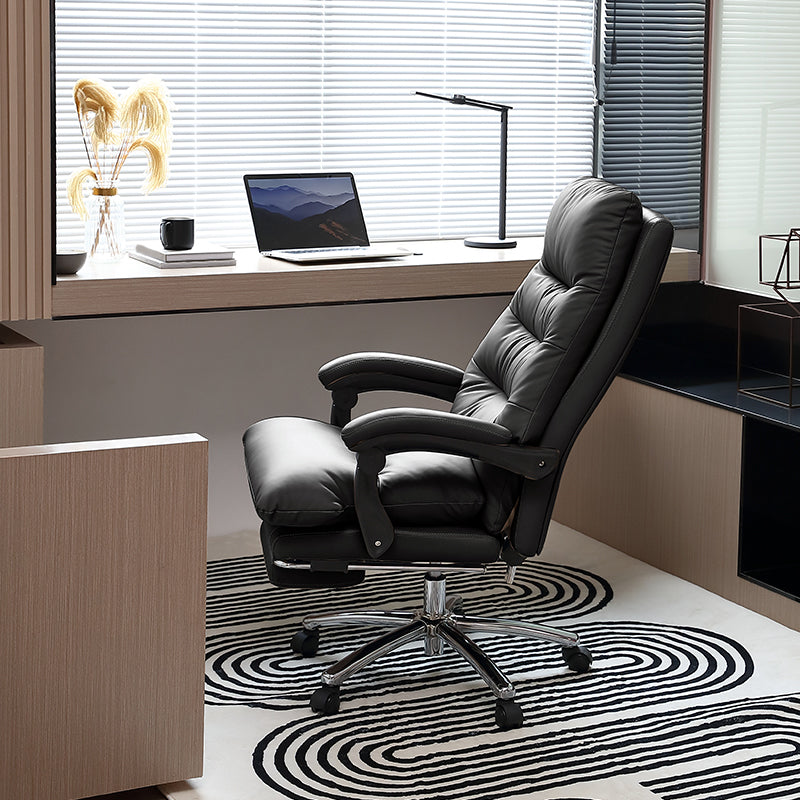 Modern Leather Desk Chair Adjustable Seat Height Padded Arms Office Chair with Wheels