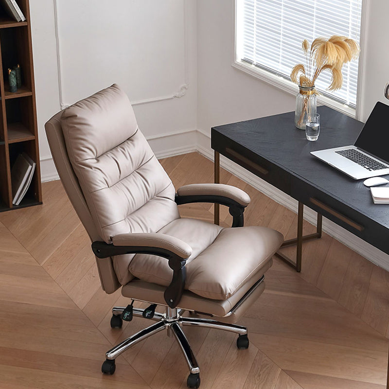 Modern Leather Desk Chair Adjustable Seat Height Padded Arms Office Chair with Wheels