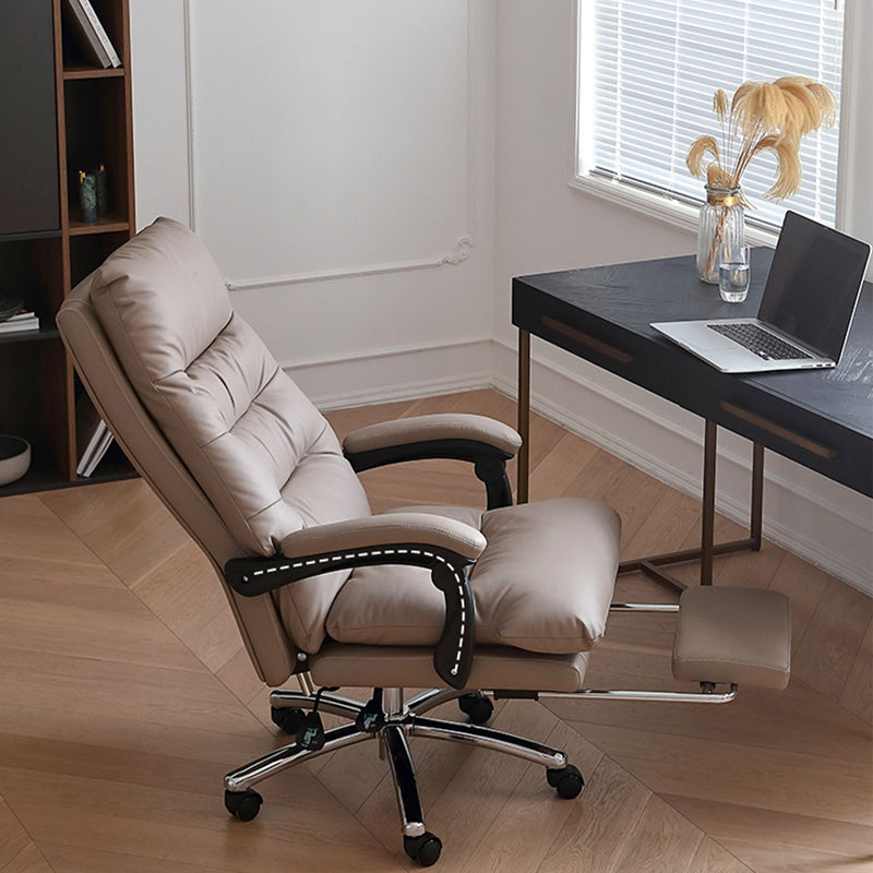 Modern Leather Desk Chair Adjustable Seat Height Padded Arms Office Chair with Wheels