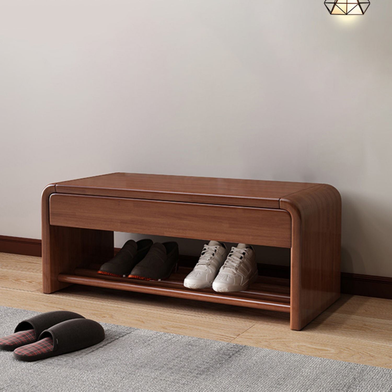 Mid-Century Modern Seating Bench Rectangle Shoe Storage Accent Bench