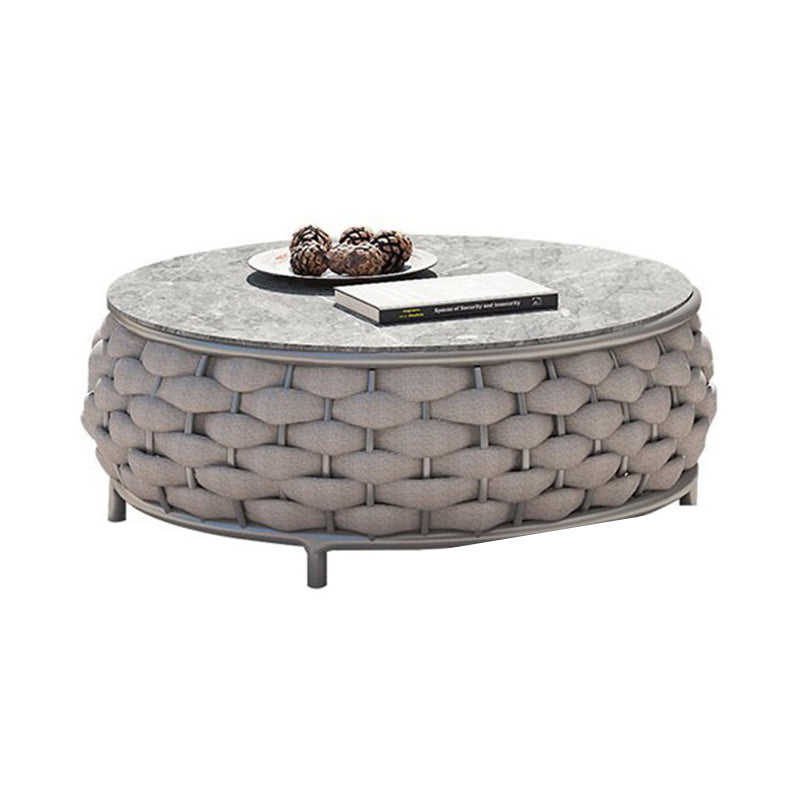 13.77" High Stone Coffee Table Contemporary Brown Table with Metal Frame