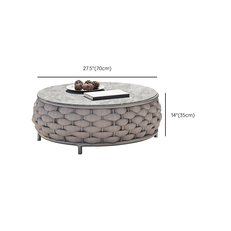 13.77" High Stone Coffee Table Contemporary Brown Table with Metal Frame