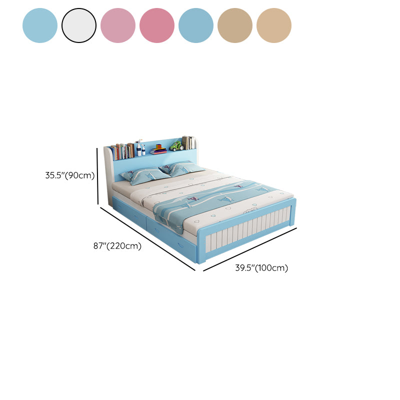 Contemporary Pine Wood Bed with 2 Drawers and Rectangle Headboard