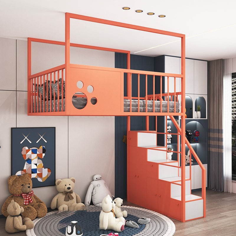 Contemporary Iron Bunk Bed with Guardrail and Ladder/Stairway