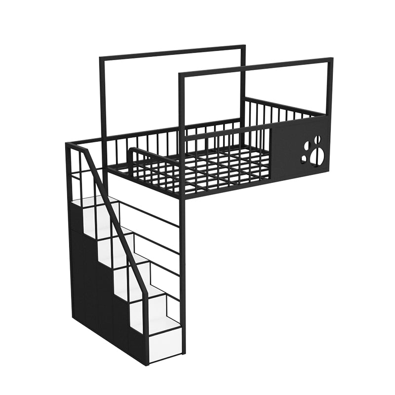 Contemporary Iron Bunk Bed with Guardrail and Ladder/Stairway