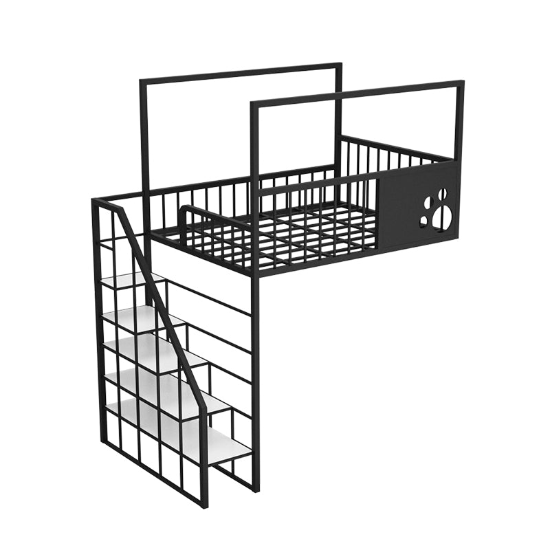 Contemporary Iron Bunk Bed with Guardrail and Ladder/Stairway