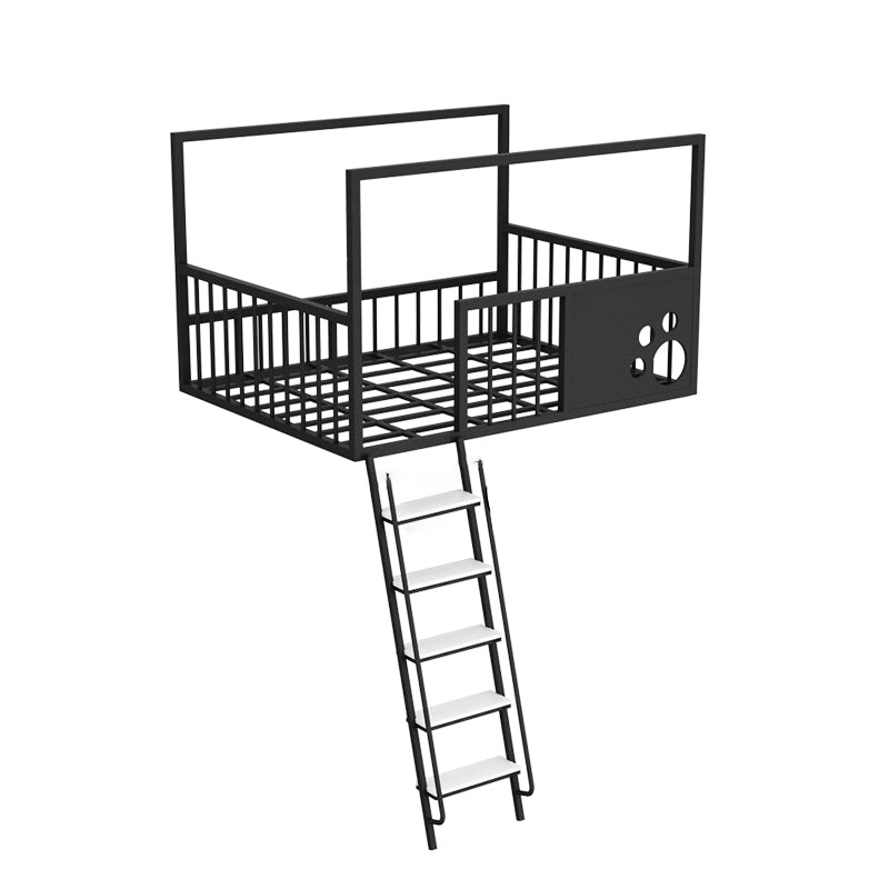 Contemporary Iron Bunk Bed with Guardrail and Ladder/Stairway