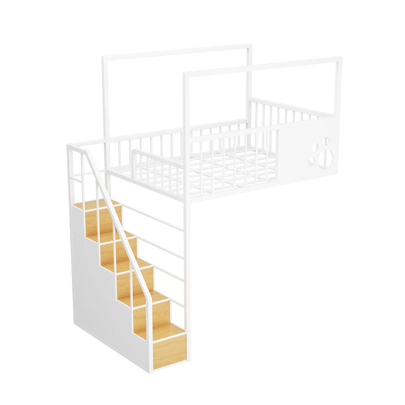 Contemporary Iron Bunk Bed with Guardrail and Ladder/Stairway