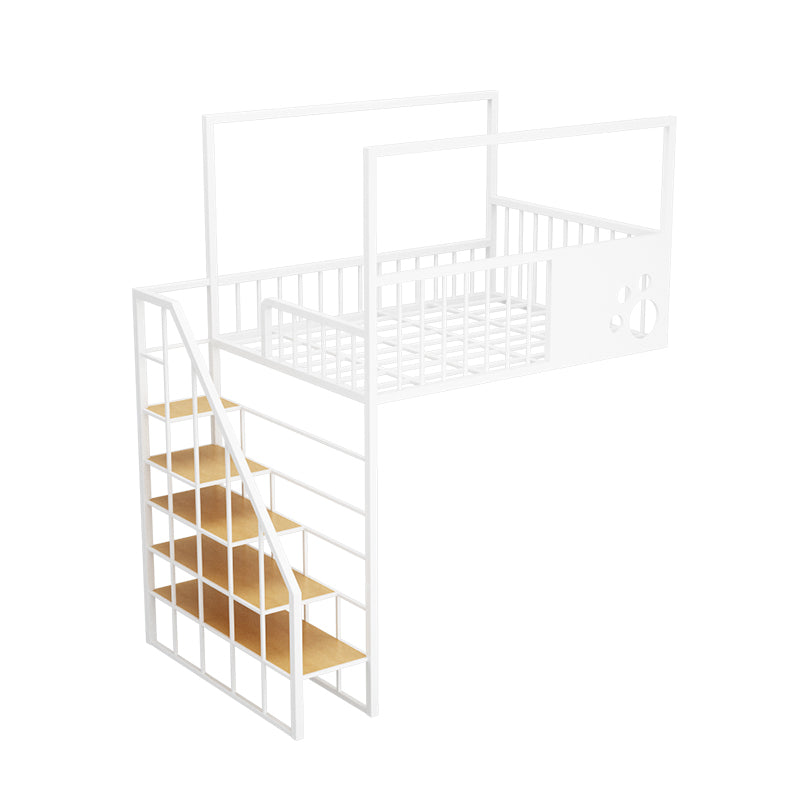 Contemporary Iron Bunk Bed with Guardrail and Ladder/Stairway