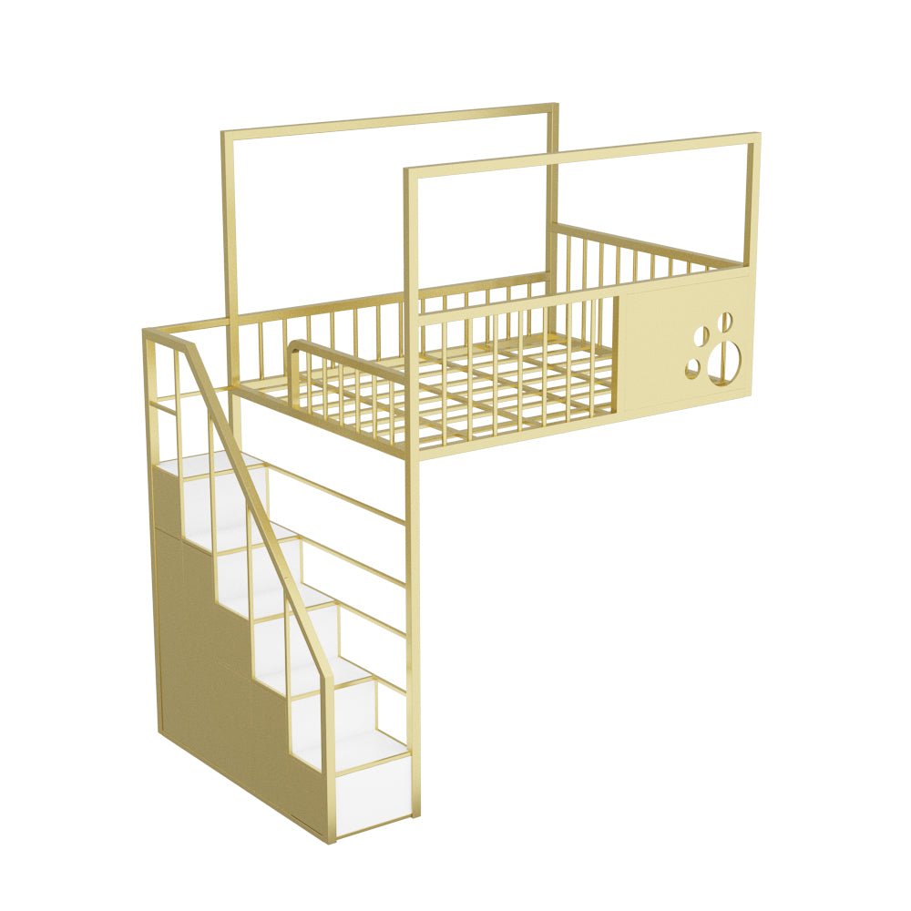 Contemporary Iron Bunk Bed with Guardrail and Ladder/Stairway