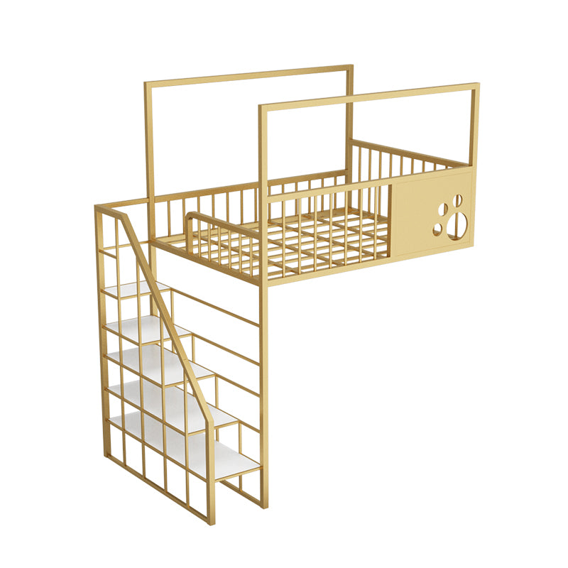 Contemporary Iron Bunk Bed with Guardrail and Ladder/Stairway