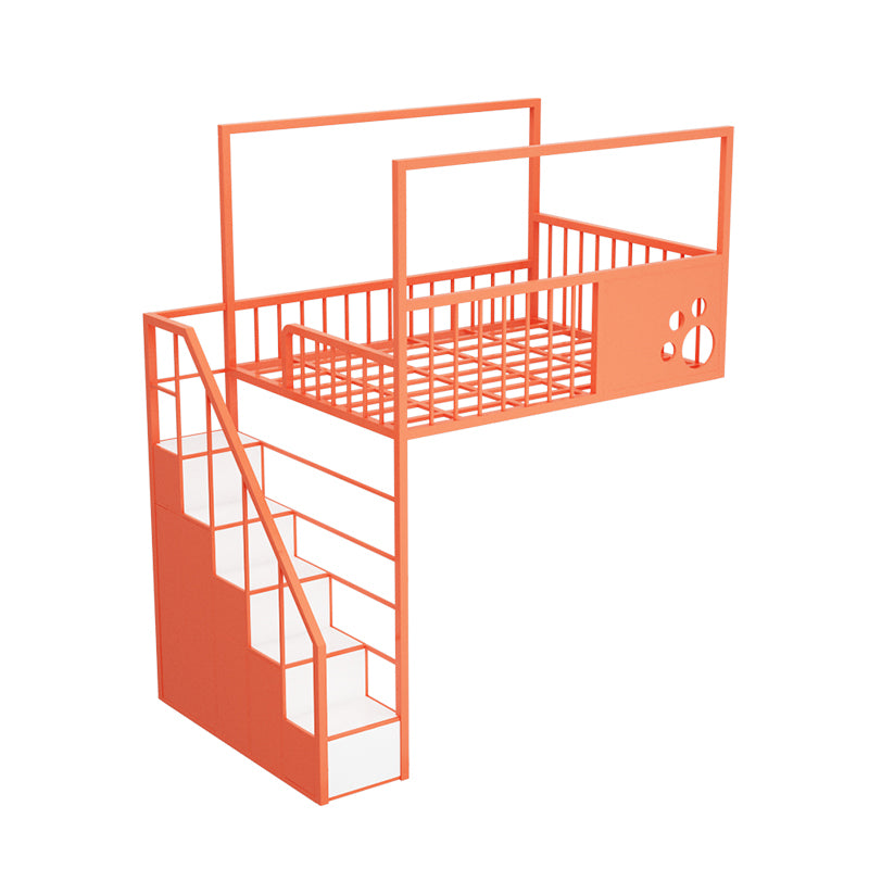 Contemporary Iron Bunk Bed with Guardrail and Ladder/Stairway