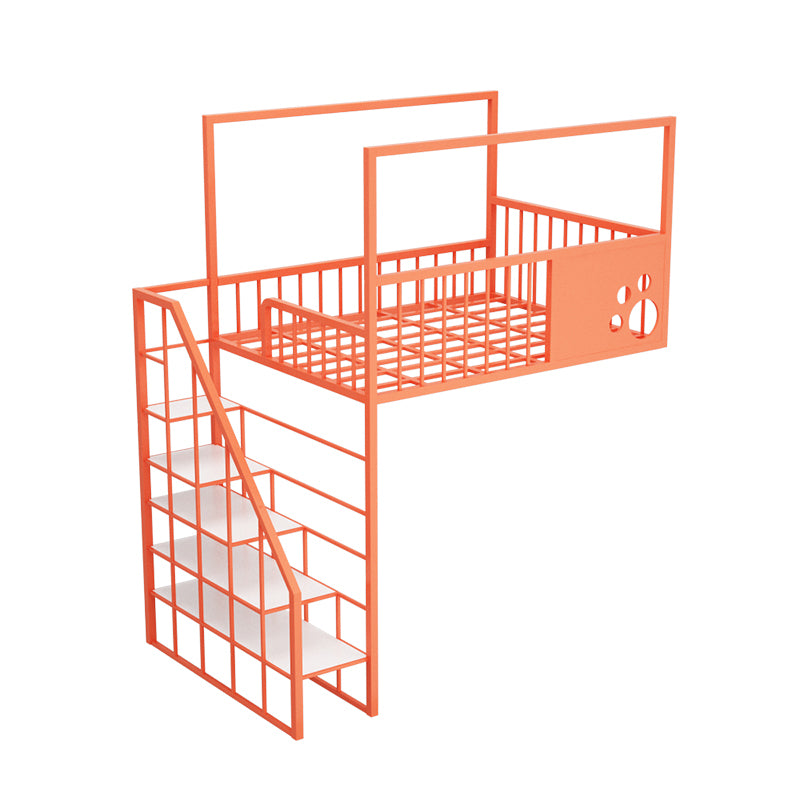 Contemporary Iron Bunk Bed with Guardrail and Ladder/Stairway