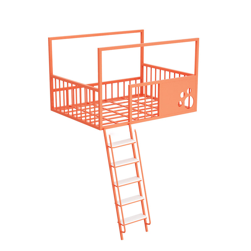 Contemporary Iron Bunk Bed with Guardrail and Ladder/Stairway