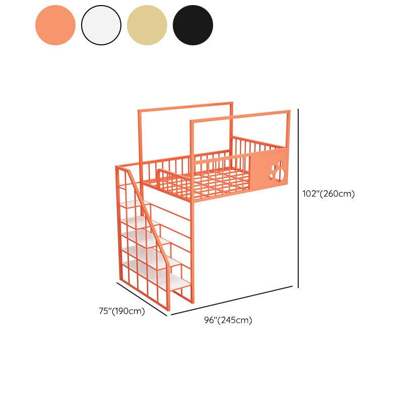 Contemporary Iron Bunk Bed with Guardrail and Ladder/Stairway