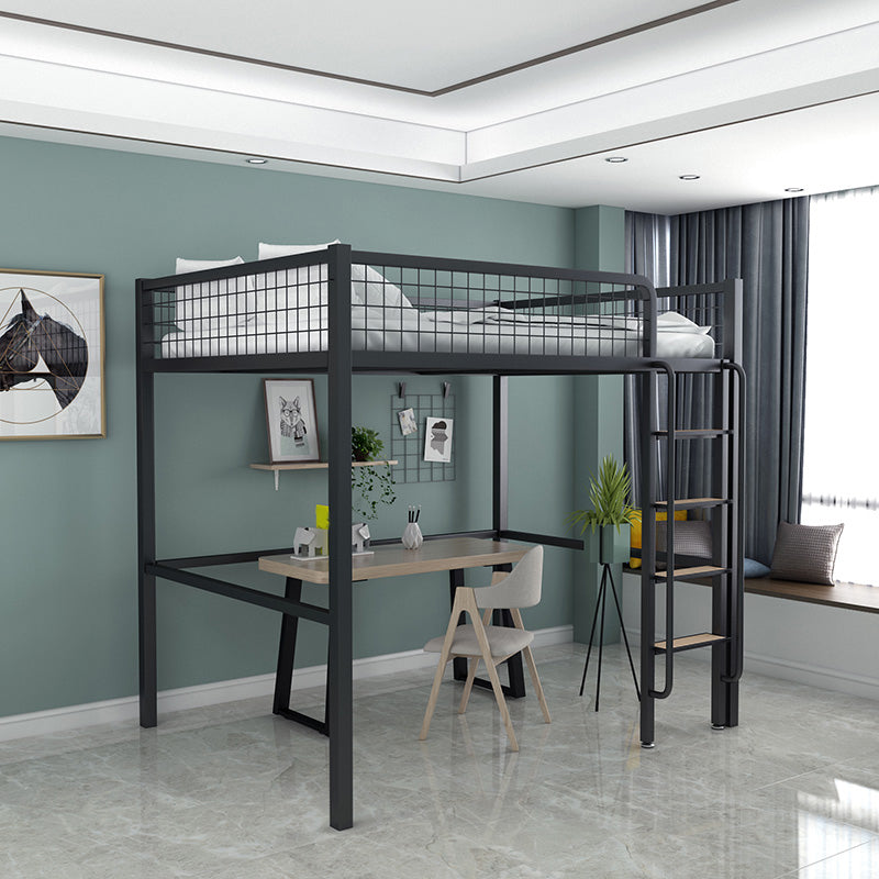 Scandinavian White/Black Loft Bed with Guardrail in Iron Bed