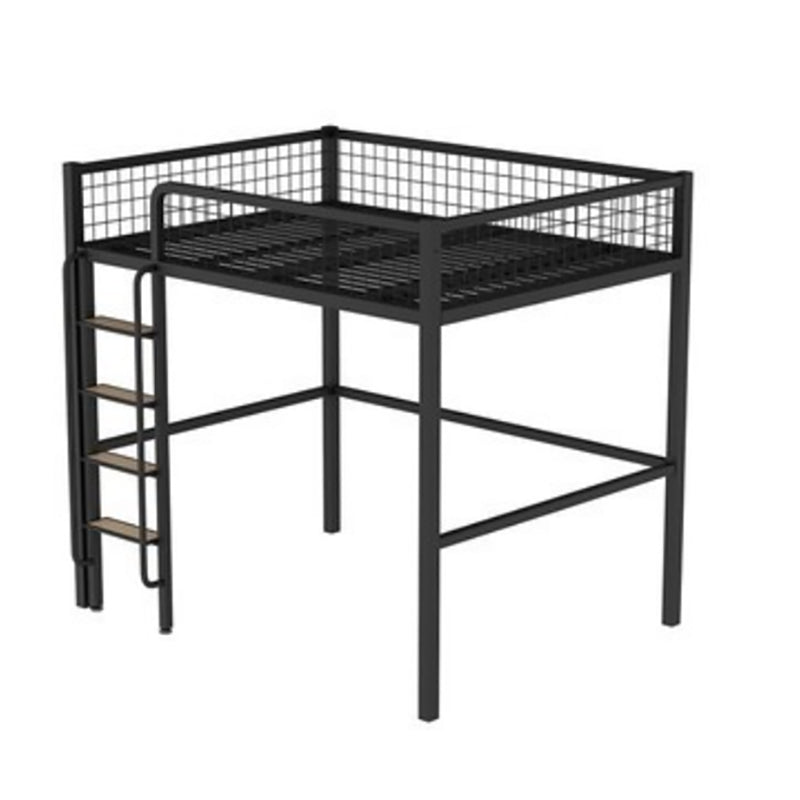 Scandinavian White/Black Loft Bed with Guardrail in Iron Bed