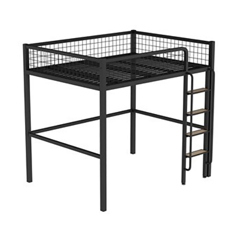 Scandinavian White/Black Loft Bed with Guardrail in Iron Bed