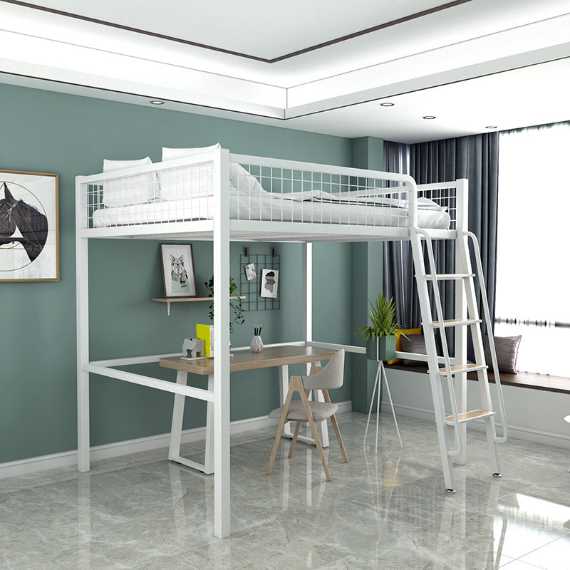 Scandinavian White/Black Loft Bed with Guardrail in Iron Bed