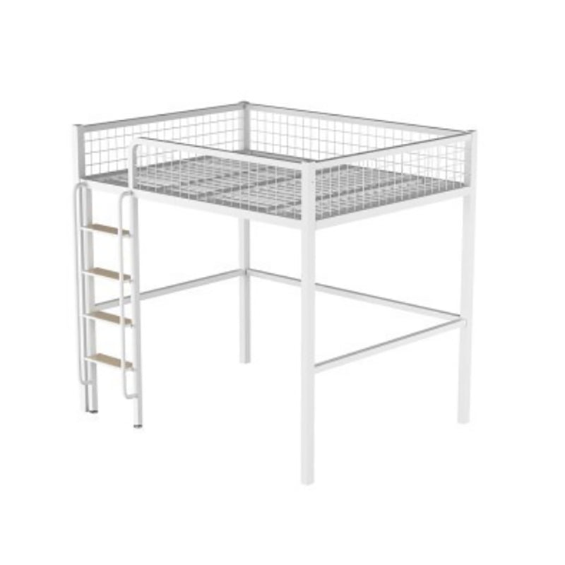 Scandinavian White/Black Loft Bed with Guardrail in Iron Bed