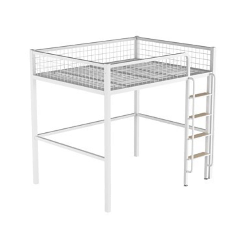 Scandinavian White/Black Loft Bed with Guardrail in Iron Bed