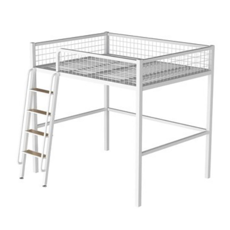 Scandinavian White/Black Loft Bed with Guardrail in Iron Bed