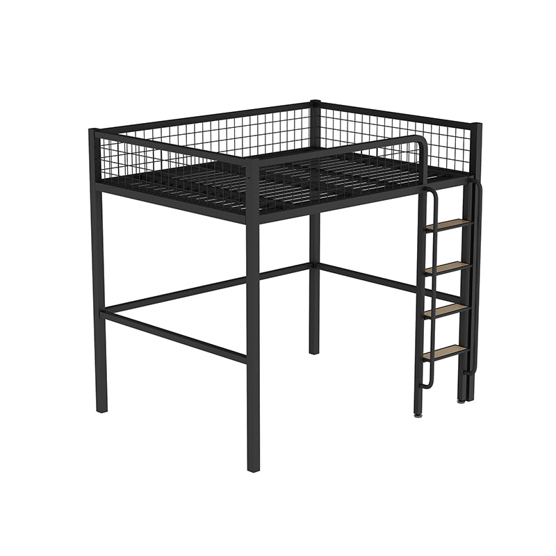 Scandinavian White/Black Loft Bed with Guardrail in Iron Bed