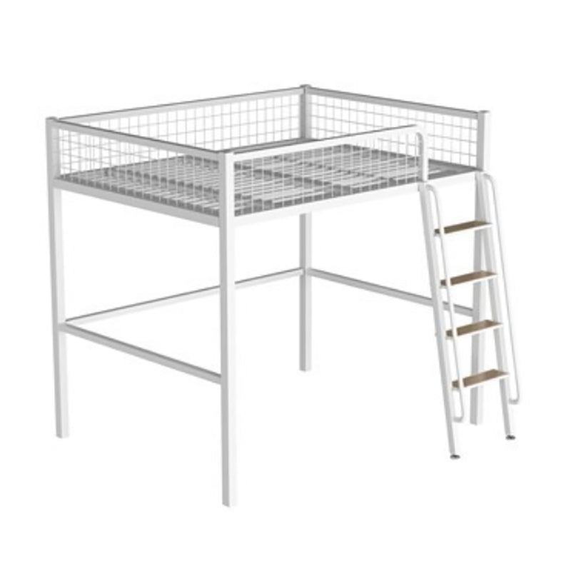 Scandinavian White/Black Loft Bed with Guardrail in Iron Bed