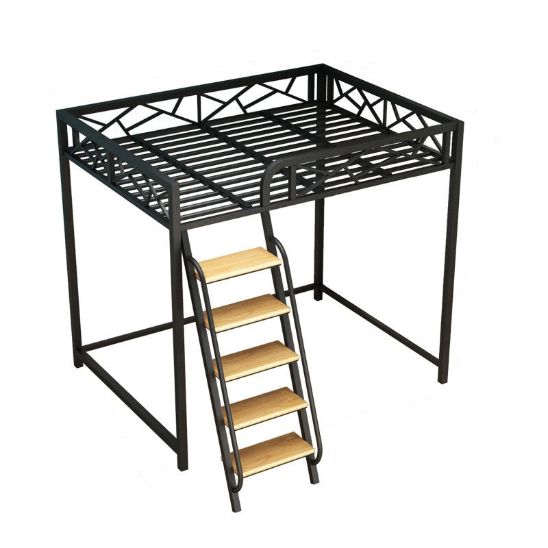 Scandinavian White/Black Loft Bed with Guardrail in Iron Bed