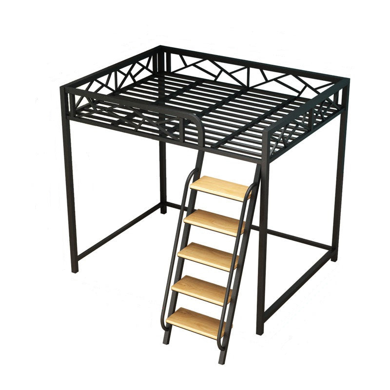 Scandinavian White/Black Loft Bed with Guardrail in Iron Bed