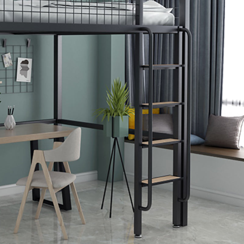 Scandinavian White/Black Loft Bed with Guardrail in Iron Bed