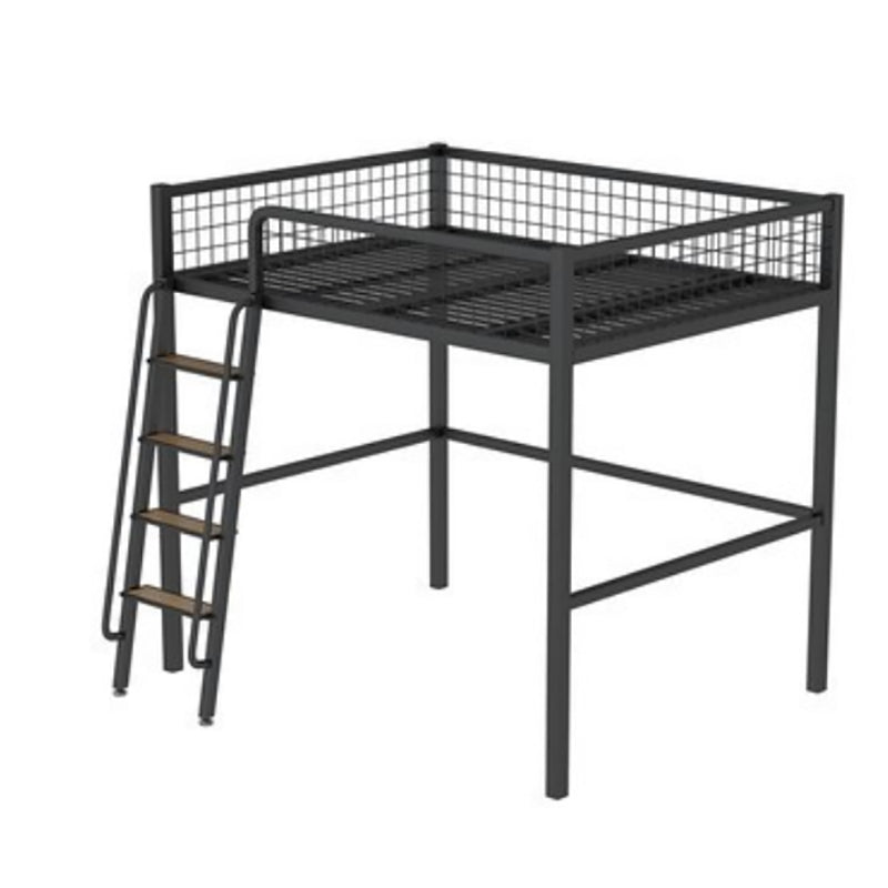 Scandinavian White/Black Loft Bed with Guardrail in Iron Bed