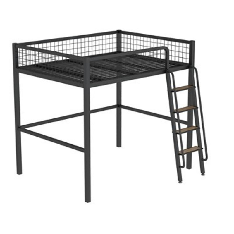 Scandinavian White/Black Loft Bed with Guardrail in Iron Bed