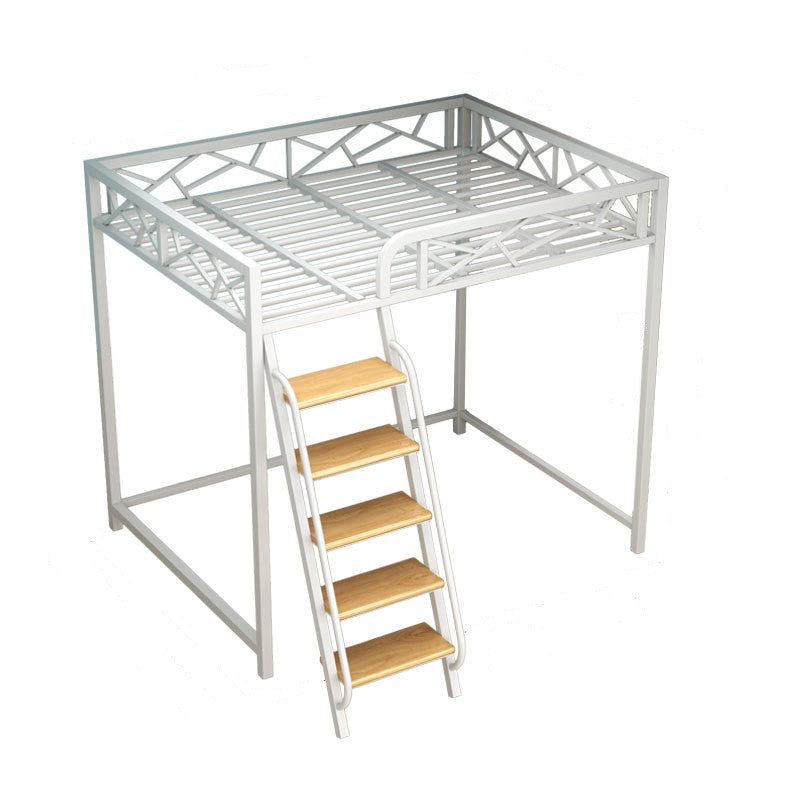 Scandinavian White/Black Loft Bed with Guardrail in Iron Bed