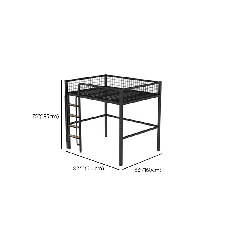 Scandinavian White/Black Loft Bed with Guardrail in Iron Bed