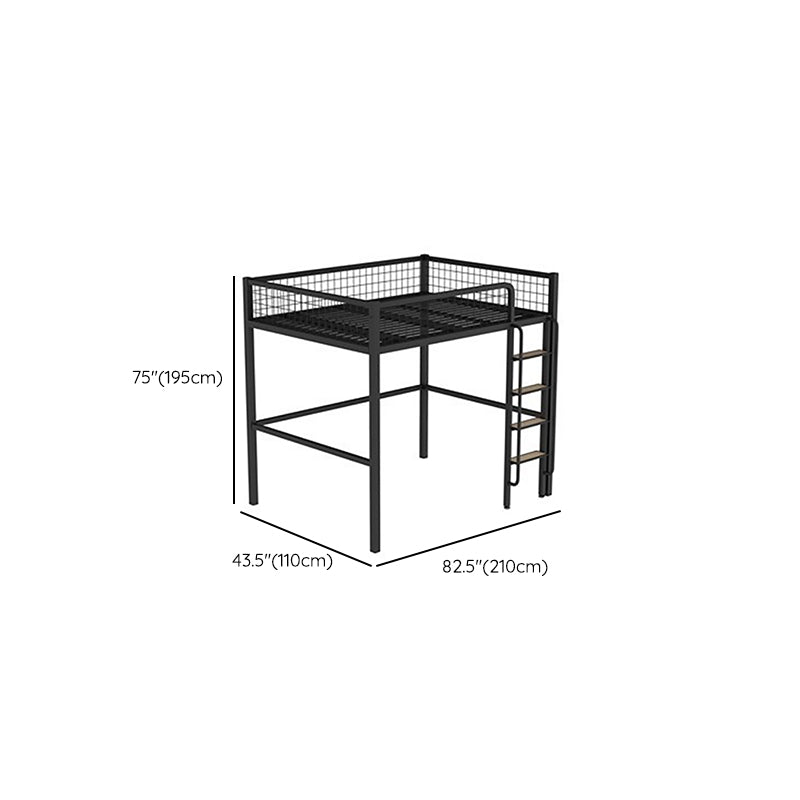 Scandinavian White/Black Loft Bed with Guardrail in Iron Bed