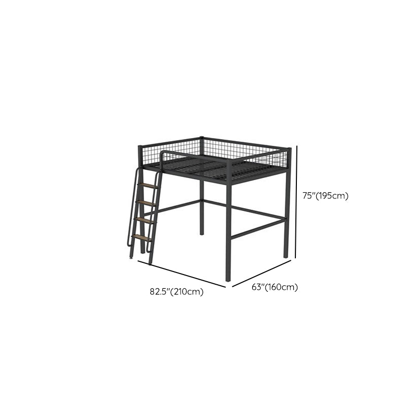 Scandinavian White/Black Loft Bed with Guardrail in Iron Bed