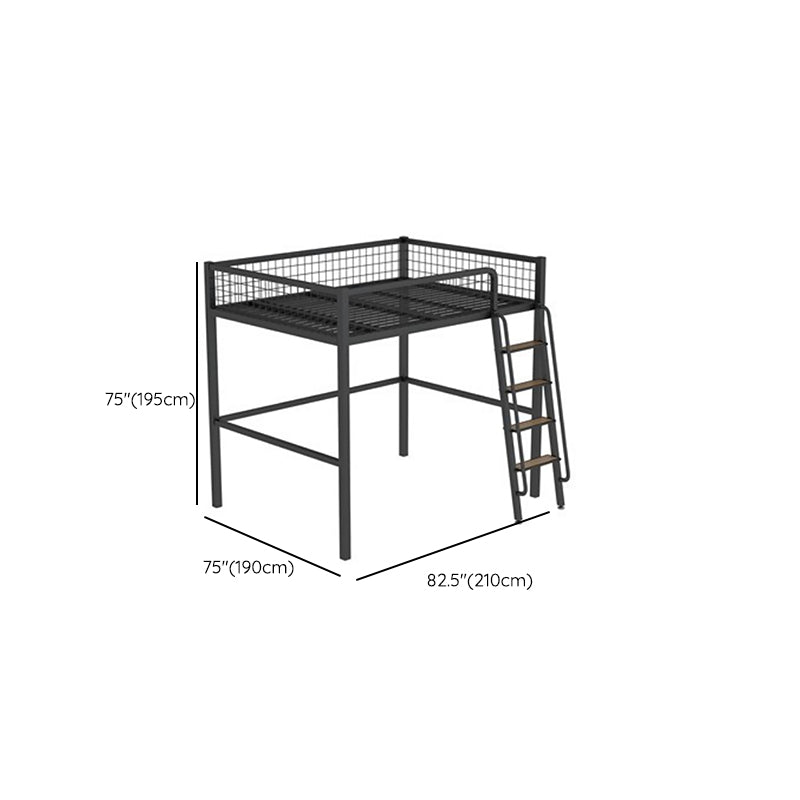 Scandinavian White/Black Loft Bed with Guardrail in Iron Bed