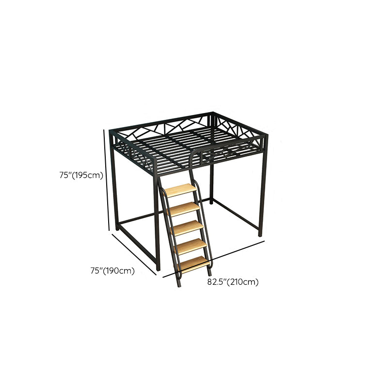 Scandinavian White/Black Loft Bed with Guardrail in Iron Bed