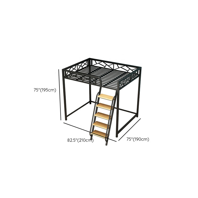 Scandinavian White/Black Loft Bed with Guardrail in Iron Bed