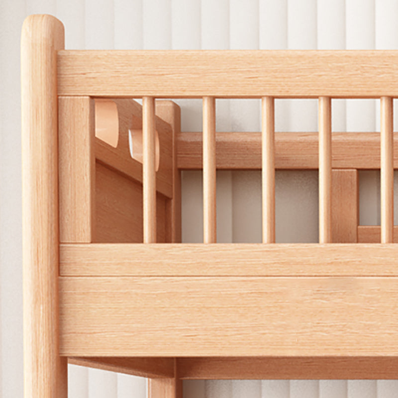 Contemporary Natural Loft Bed with Guardrail and Mattress in Solid Wood