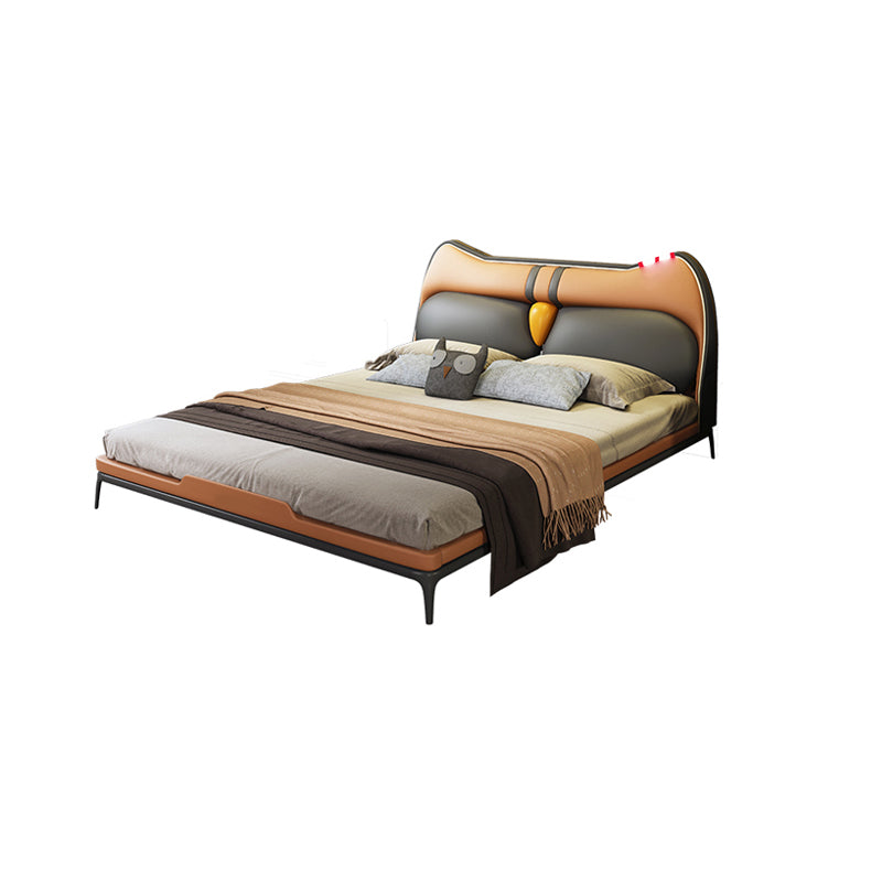 Contemporary Animal Theme Bed with Upholstered Headboard in Leather