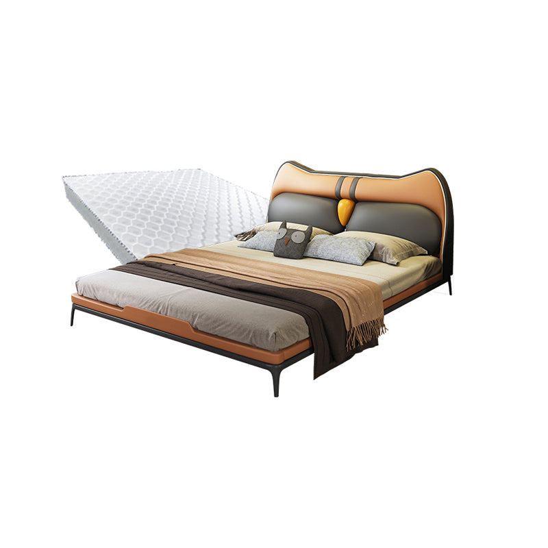 Contemporary Animal Theme Bed with Upholstered Headboard in Leather