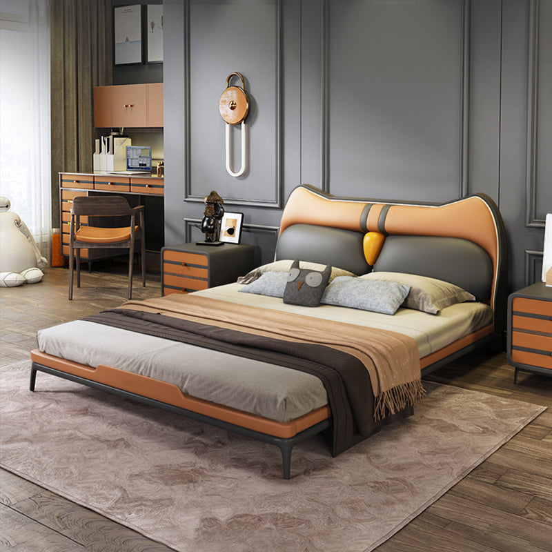 Contemporary Animal Theme Bed with Upholstered Headboard in Leather