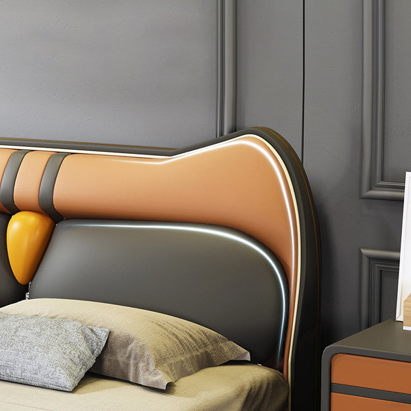 Contemporary Animal Theme Bed with Upholstered Headboard in Leather