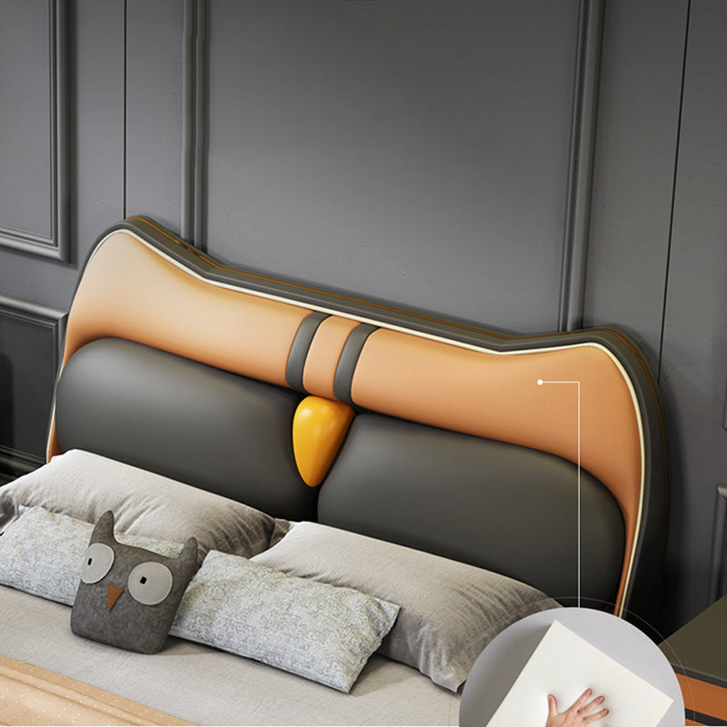 Contemporary Animal Theme Bed with Upholstered Headboard in Leather