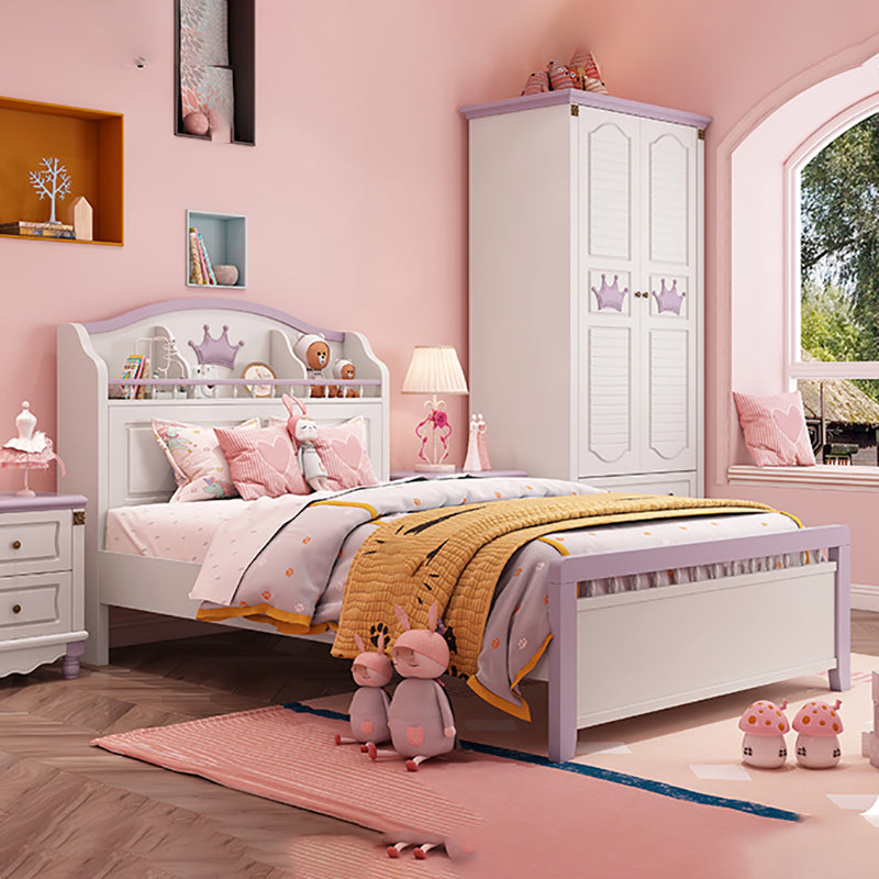 Contemporary White Bed with Headboard and Shelf Princess Theme Bed