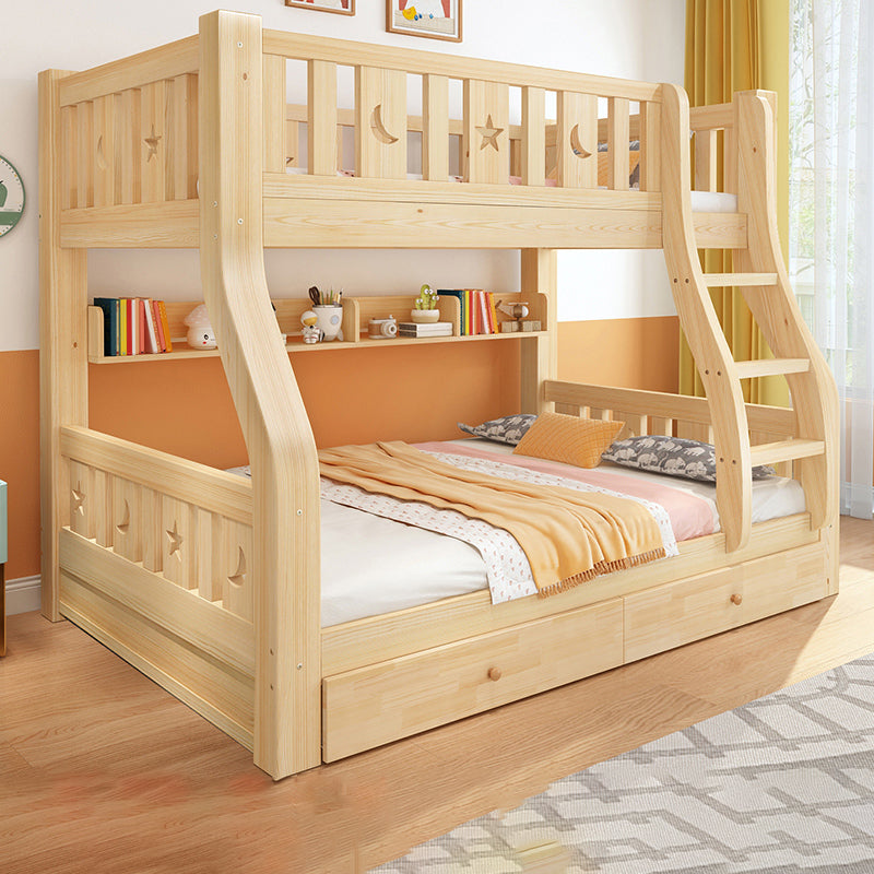 Contemporary Natural Bunk Bed with Guardrail and Built-In Ladder