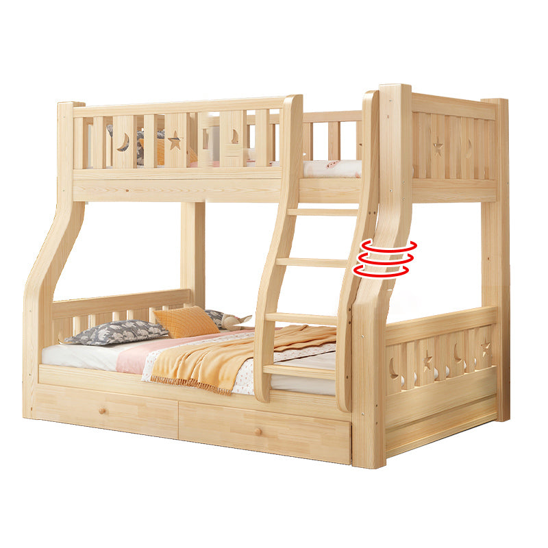 Contemporary Natural Bunk Bed with Guardrail and Built-In Ladder