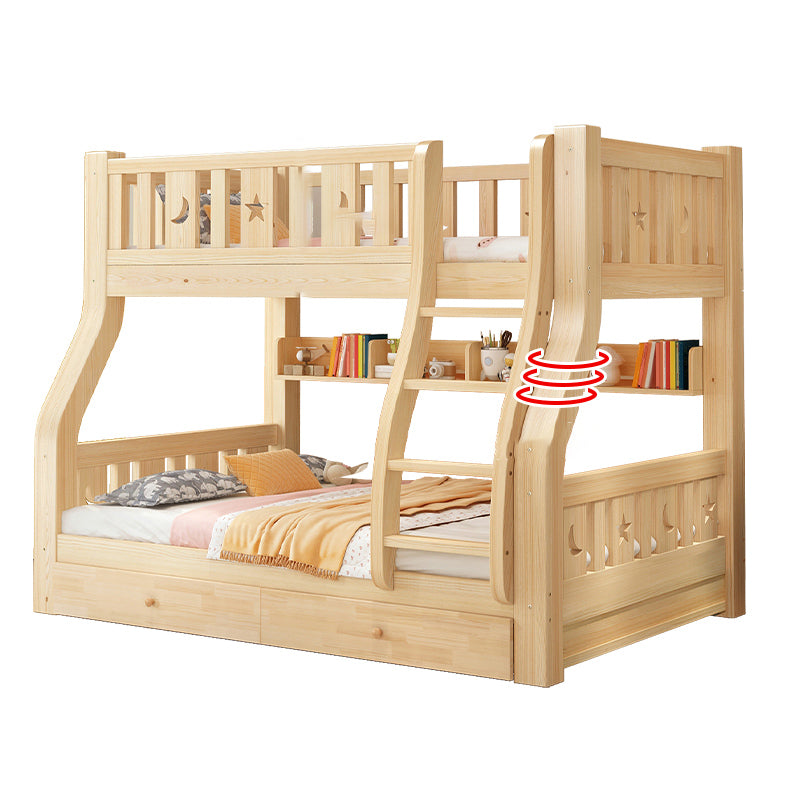 Contemporary Natural Bunk Bed with Guardrail and Built-In Ladder